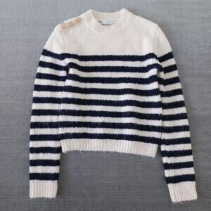 Zara Sweater Women S Cream Blue Striped Gold Buttons Clean Girl Minimalist Wool